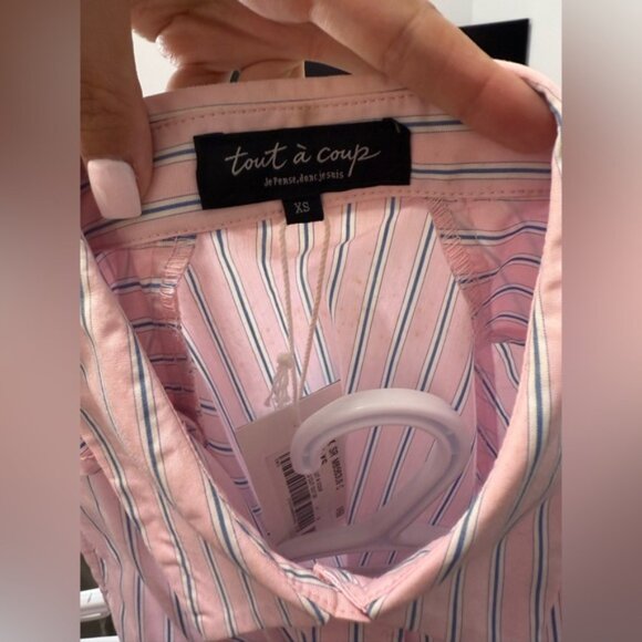 NWT Tox Tout A Coup Striped Cut Out Button Down Shirt size XS - Picture 10 of 14